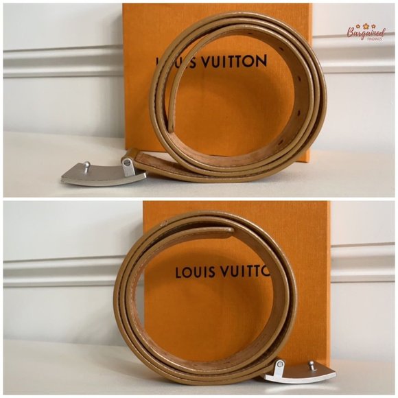 Authentic Louis Vuitton Tan Leather Infini Ceinture Jeans Slim Belt Size 85/34 - Picture 9 of 14